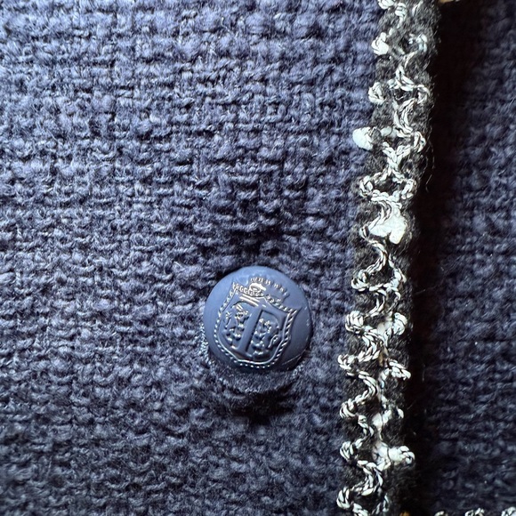 Talbots Woman’s Navy Blue Tweed Blazer Jacket With Braided White Trim Size 16 - Picture 6 of 9